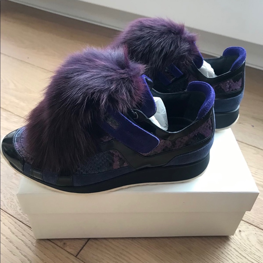 Pierre Hardy Fox Fur Shiny Calf Multi Purple Sneakers, Size W 9 (39) - like new!